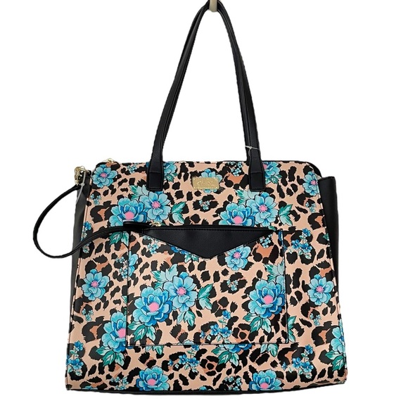 🌀 Betsey Johnson Blue Flower Animal Print Tote Bag - Picture 1 of 9